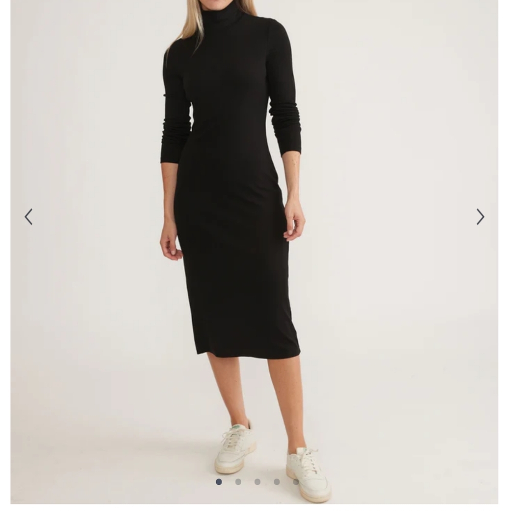 Marine Layer Lexi Rib Turtleneck Midi Dress Long Sleeve Black Slim Fitted Knit S
